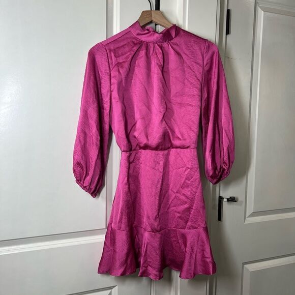 Vici Dresses & Skirts - Vici purple pink silk dress womens size small long sleeve bow ruffles L338